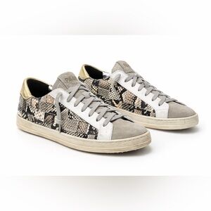 P448 Snake Print Sneakers with Gold and Gray Accents